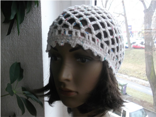 Boho čapka z bílé bavlny . — foto 3