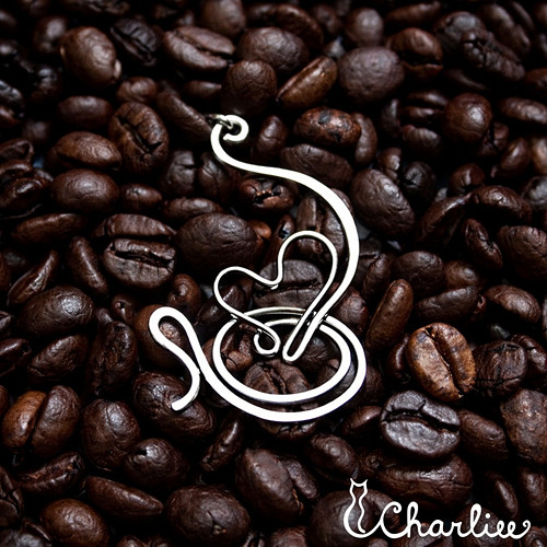Náušnice - I LOVE - COFFEE - 3D - tepané - ocel — foto 3