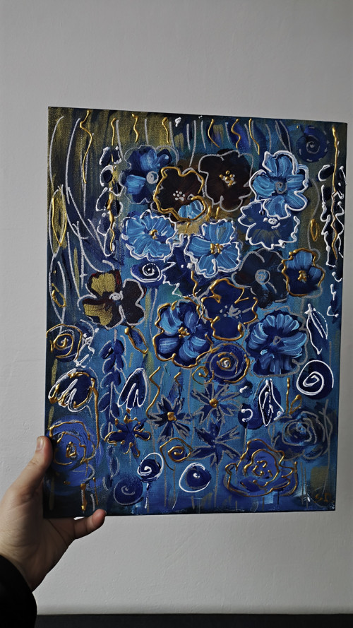 Modrý květinový sen 40×30 cm — foto 2