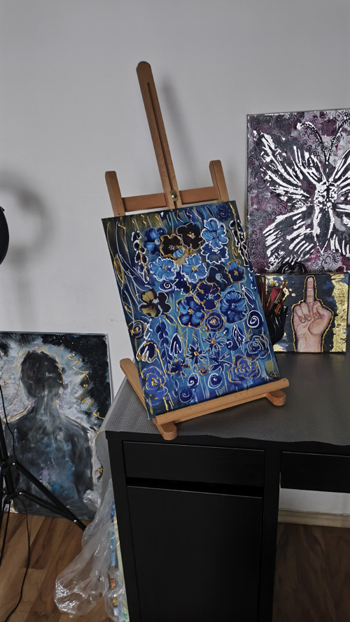 Modrý květinový sen 40×30 cm — foto 5