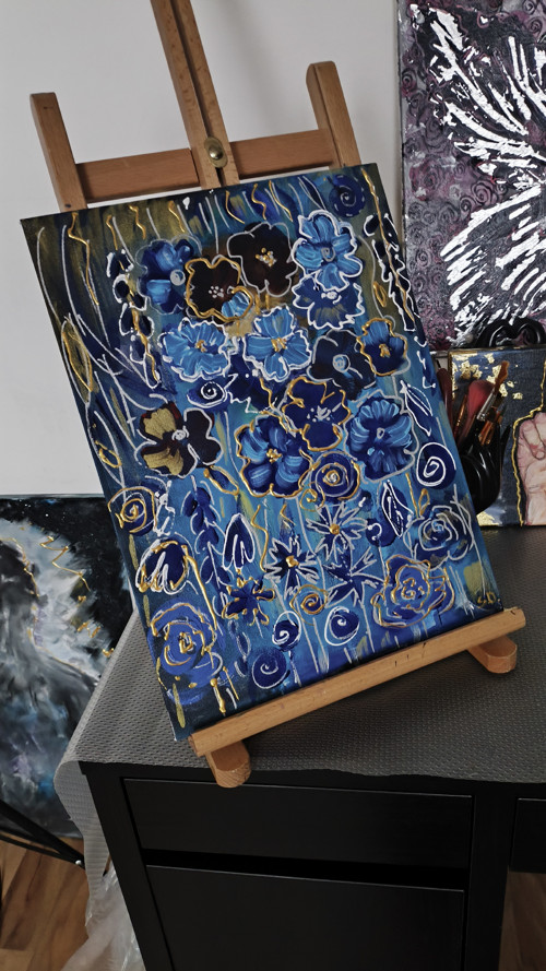 Modrý květinový sen 40×30 cm — foto 6