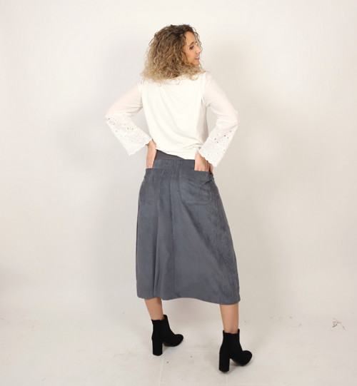 Manžestrová áčková sukně šedá — foto 4