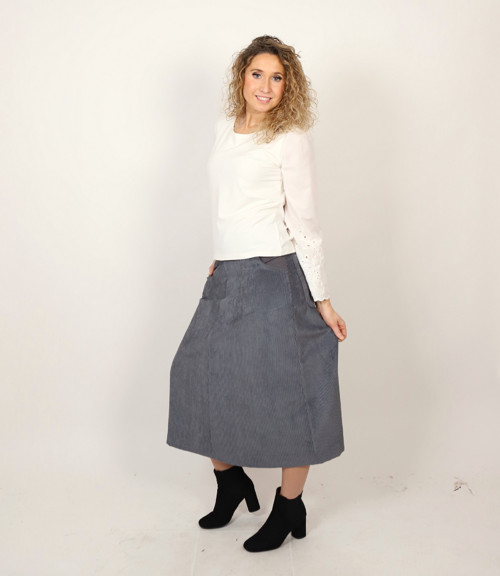 Manžestrová áčková sukně šedá — foto 2