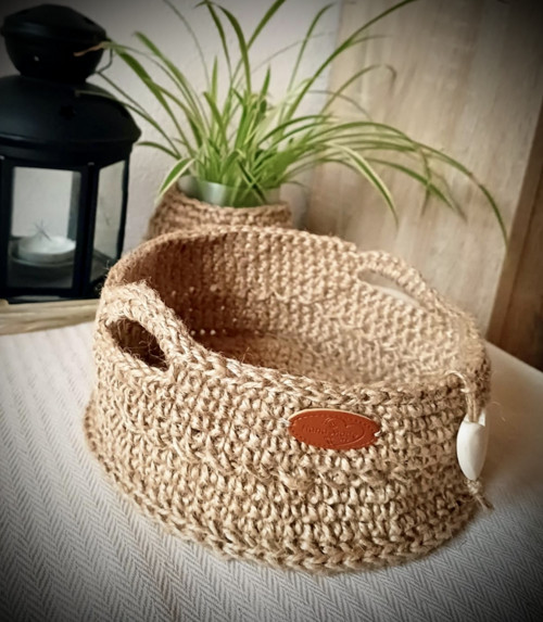 Háčkovaný jutový košík-boho ošatka — foto 2