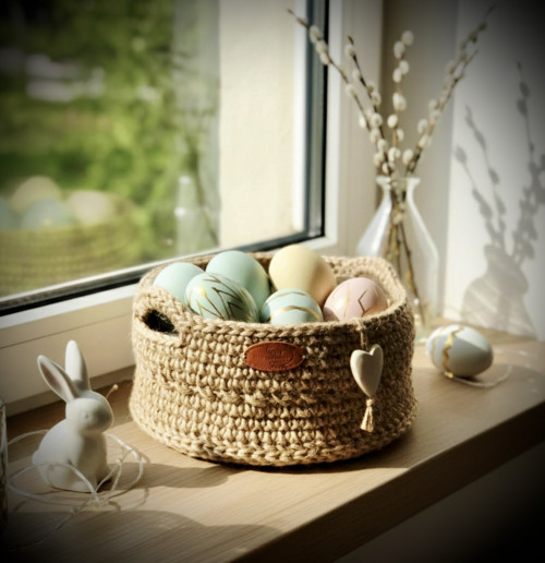 Háčkovaný jutový košík-boho ošatka — foto 4