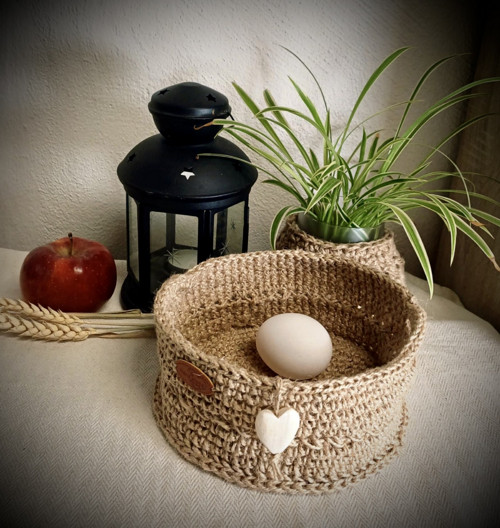 Háčkovaný jutový košík-boho ošatka — foto 6