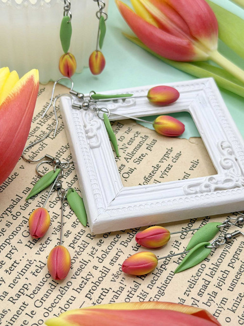 Náušnice tulipány visací — foto 3