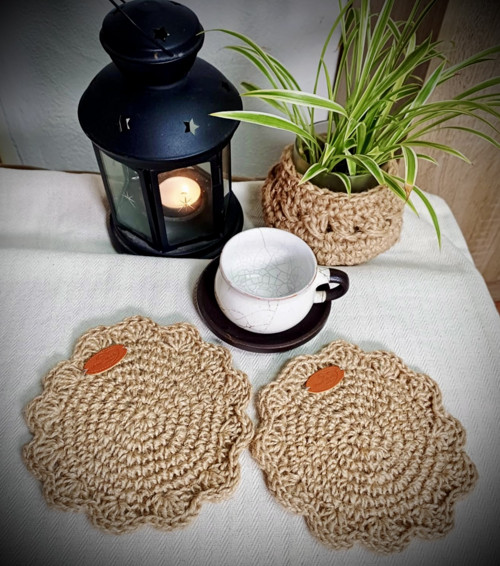 Sada 2ks háčkovaných jutových Boho podtacků — foto 4