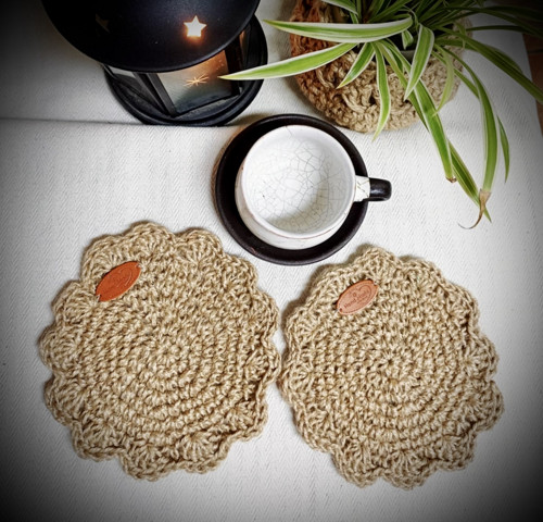 Sada 2ks háčkovaných jutových Boho podtacků — foto 3