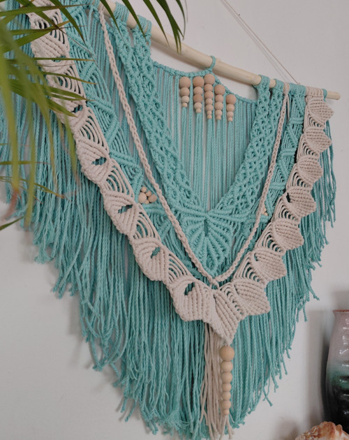 Macramé na zeď 90x70cm Tyrkysové moře — foto 3