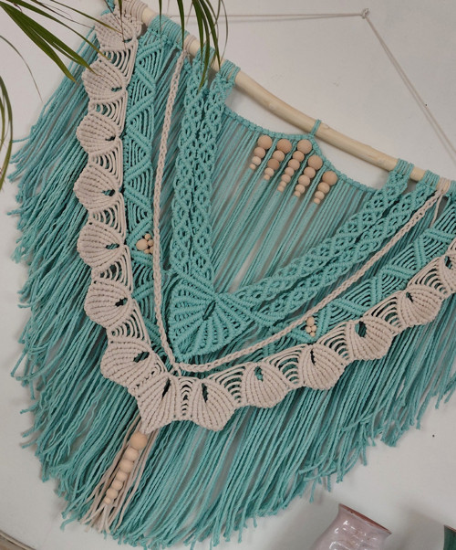 Macramé na zeď 90x70cm Tyrkysové moře — foto 2