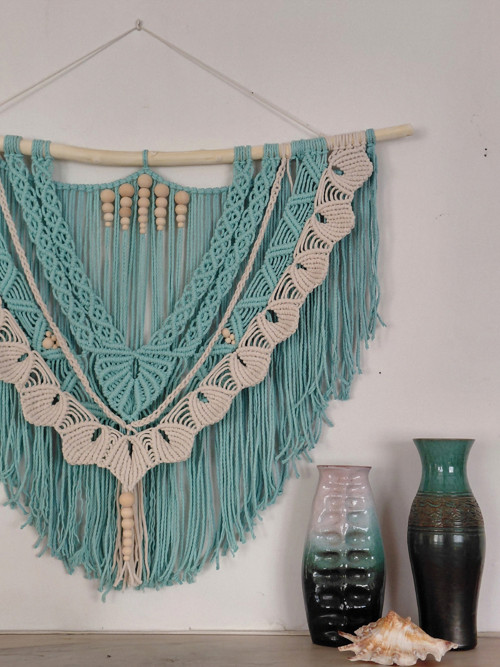 Macramé na zeď 90x70cm Tyrkysové moře — foto 4