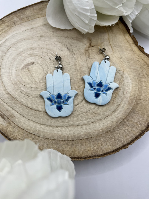 Náušnice Hamsa modré — foto 2