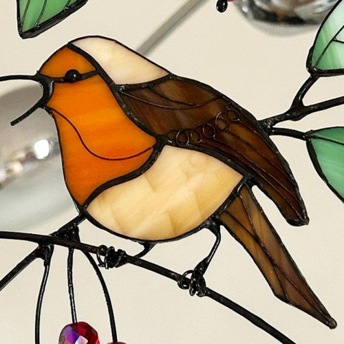 Vitrážový ptáček „Červenka“ — foto 3