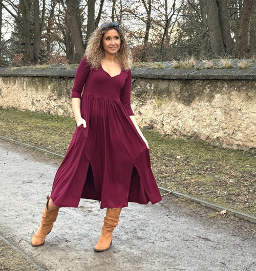 Šaty s rozparky vínové — foto 4