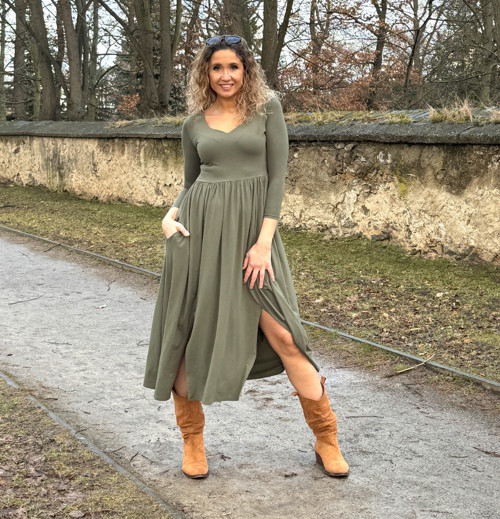 Šaty s rozparky khaki — foto 2