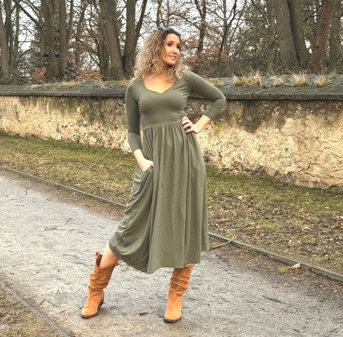 Šaty s rozparky khaki — foto 3