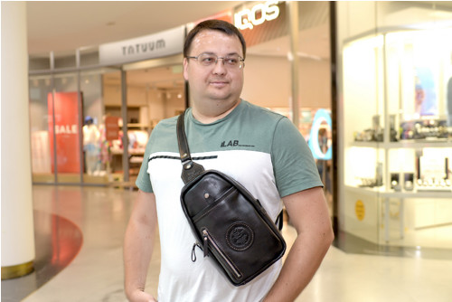 Náprsní taška. Kůže "Krast" černá — foto 6