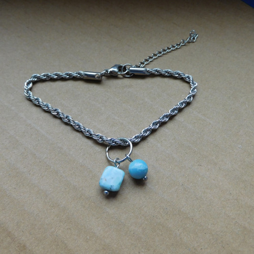 Náramek -nerez ocel, larimar — foto 2