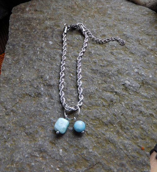Náramek -nerez ocel, larimar — foto 3