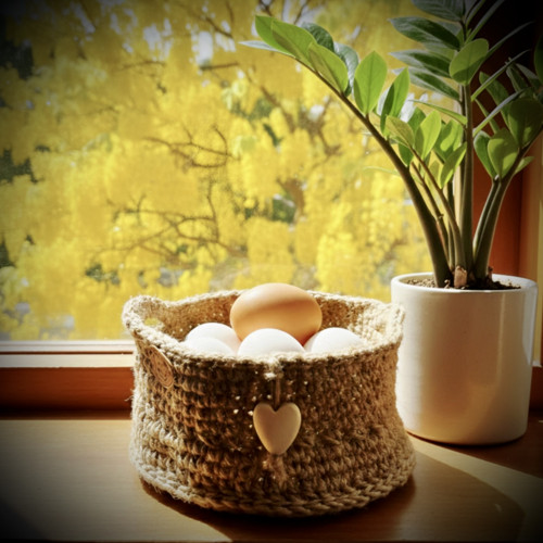 Háčkovaný jutový košík-boho ošatka — foto 3