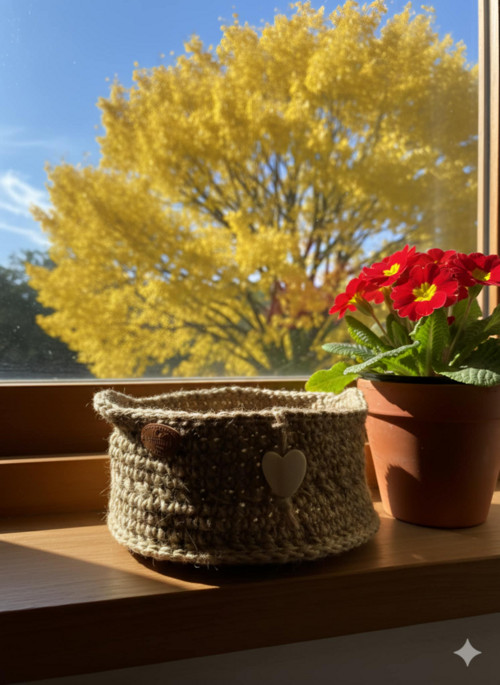 Háčkovaný jutový košík-boho ošatka — foto 6