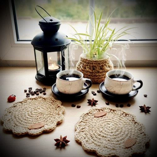 Sada 2ks háčkovaných jutových Boho podtacků — foto 5