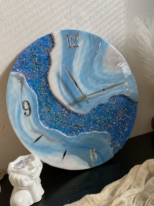 Designové hodiny „Deep Ocean & Silver“ 40 cm — foto 3