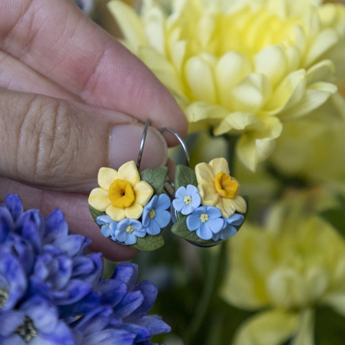 Náušnice - pomněnky a narcis — foto 4