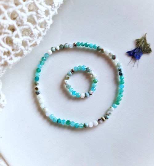 Ombré prsten*larimar*amazonit*broušený — foto 3