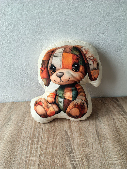 Pejsek styl patchwork - 3D polštář — foto 2