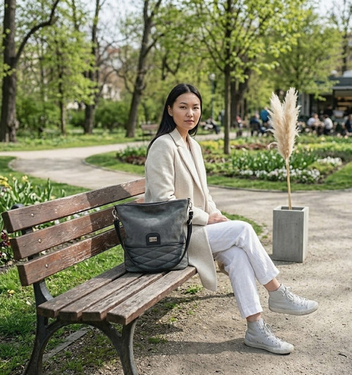 Kabelka BONNA- tmavě šedá+ černá — foto 2