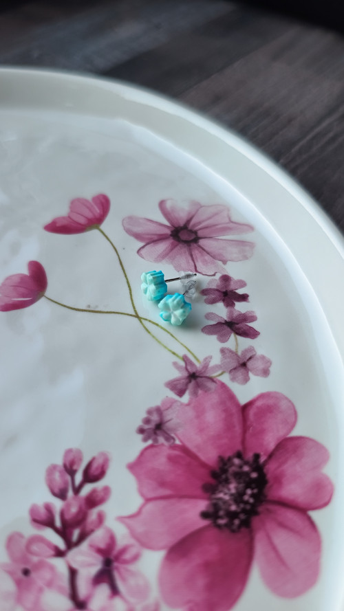 Náušnice - modré mini kytičky