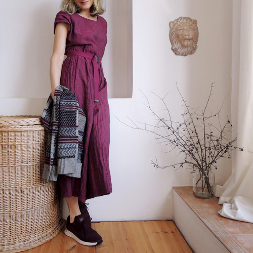 RUTH Tmavá Magenta - šaty len — foto 3