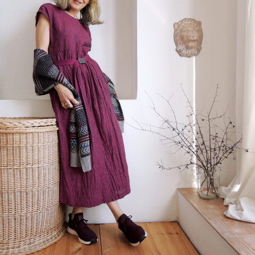 RUTH Tmavá Magenta - šaty len — foto 5