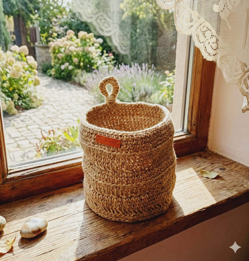 Háčkovaný jutový obal na květináč v boho stylu — foto 5