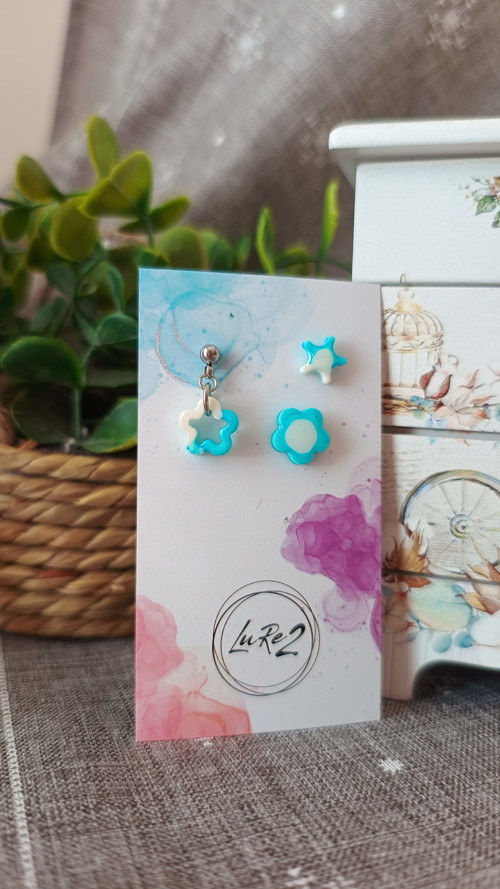 Náušnice 3ks - modrá kytka