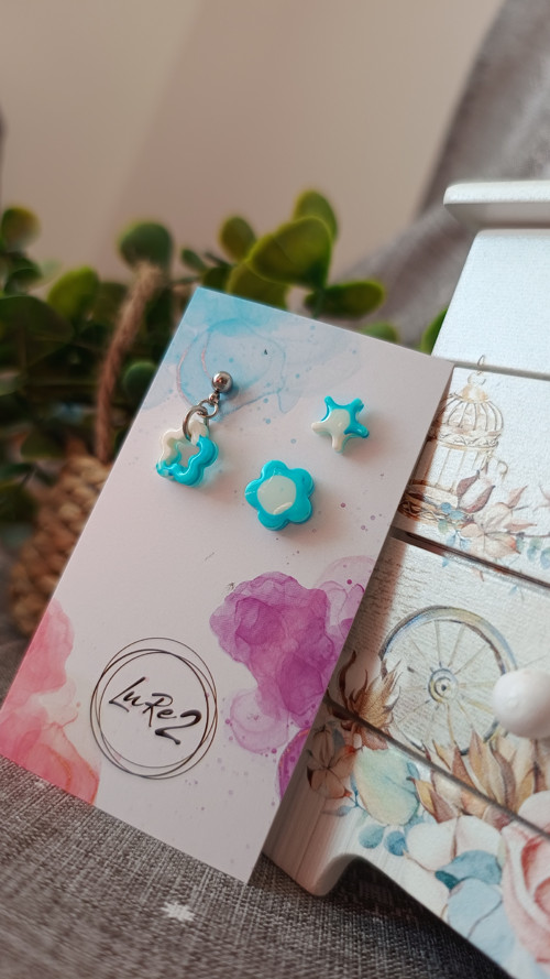 Náušnice 3ks - modrá kytka