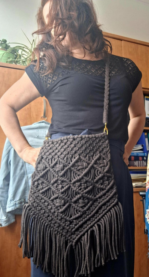 Macramé boho crossbody kabelka/taška čokoládová — foto 5