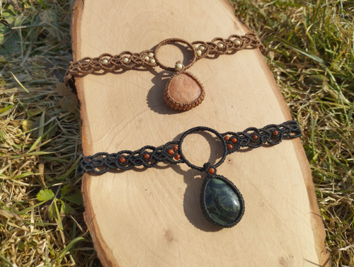 Černý macrame choker s jaspisem kambaba — foto 4