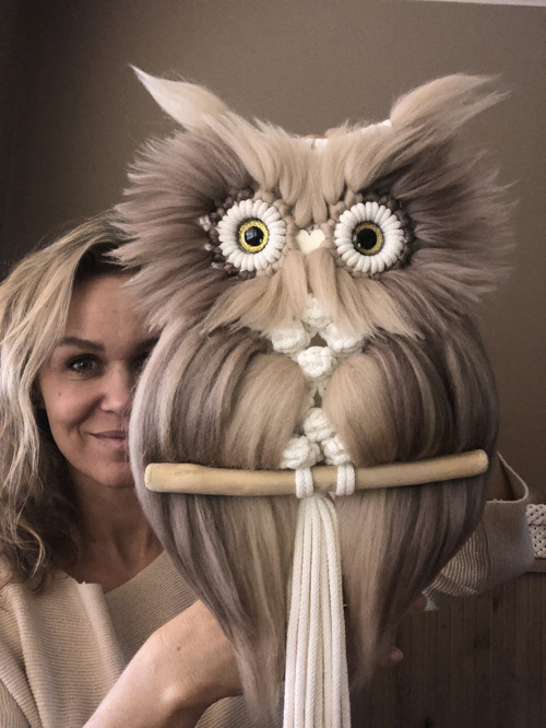 Macramé sovička tmavě hnedý melír — foto 2
