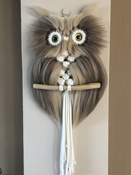Macramé sovička tmavě hnedý melír — foto 3