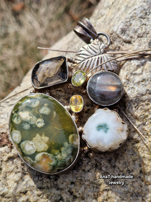 Přívěsek labradorit, jaspis, solar quartz — foto 4