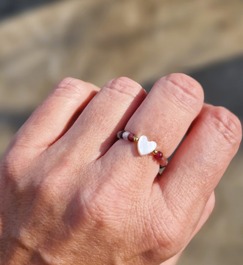 Spinel*srdíčko perleť*zlacené Ag*prsten — foto 3