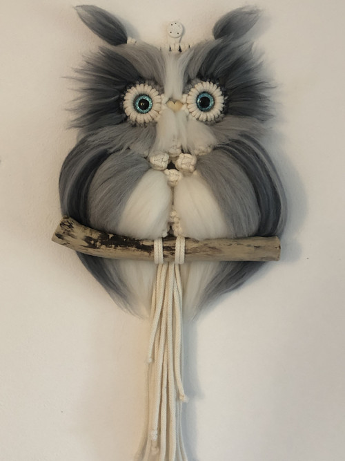 Macramé sovička šedý melír — foto 3