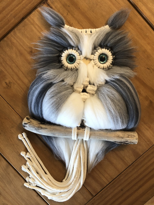 Macramé sovička šedý melír — foto 2