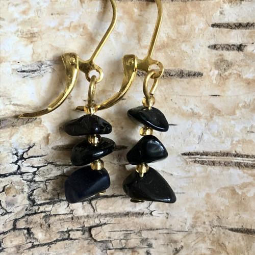 Náušnice Úlomky - Obsidian — foto 3