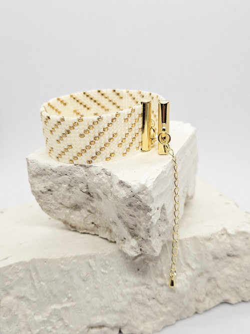 Široký tkaný náramek Ivory & Gold — foto 2