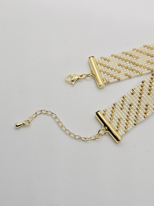 Široký tkaný náramek Ivory & Gold — foto 4