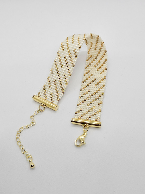 Široký tkaný náramek Ivory & Gold — foto 3